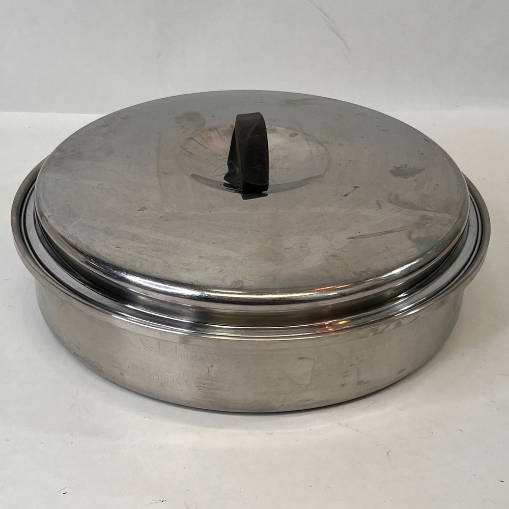 Vintage Saladmaster 18-8 Tri-Clad 11" Stainless Handleless Pan w Fitted Lid